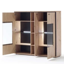 Sale 3-türiges Highboard mit Glas in Holzdekor Eiche - Nikdus Highboards|Kommoden