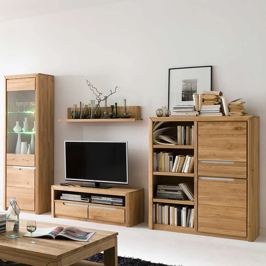 TV Anbauwand Croconia aus Wildeiche Massivholz (vierteilig) Wohnwände
