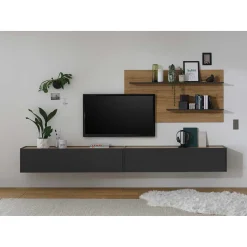 Discount TV Anbauwand für Fernseher hängend - Ahilav I (dreiteilig) Wohnwände