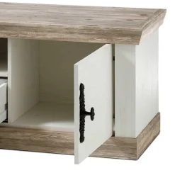 Outlet TV Anbauwand im Scandi Landhaus Stil Nedita in Weiß & Shabby Pinie Dekor (vierteilig) Wohnwände