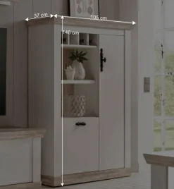 Outlet TV Anbauwand im Scandi Landhaus Stil Nedita in Weiß & Shabby Pinie Dekor (vierteilig) Wohnwände