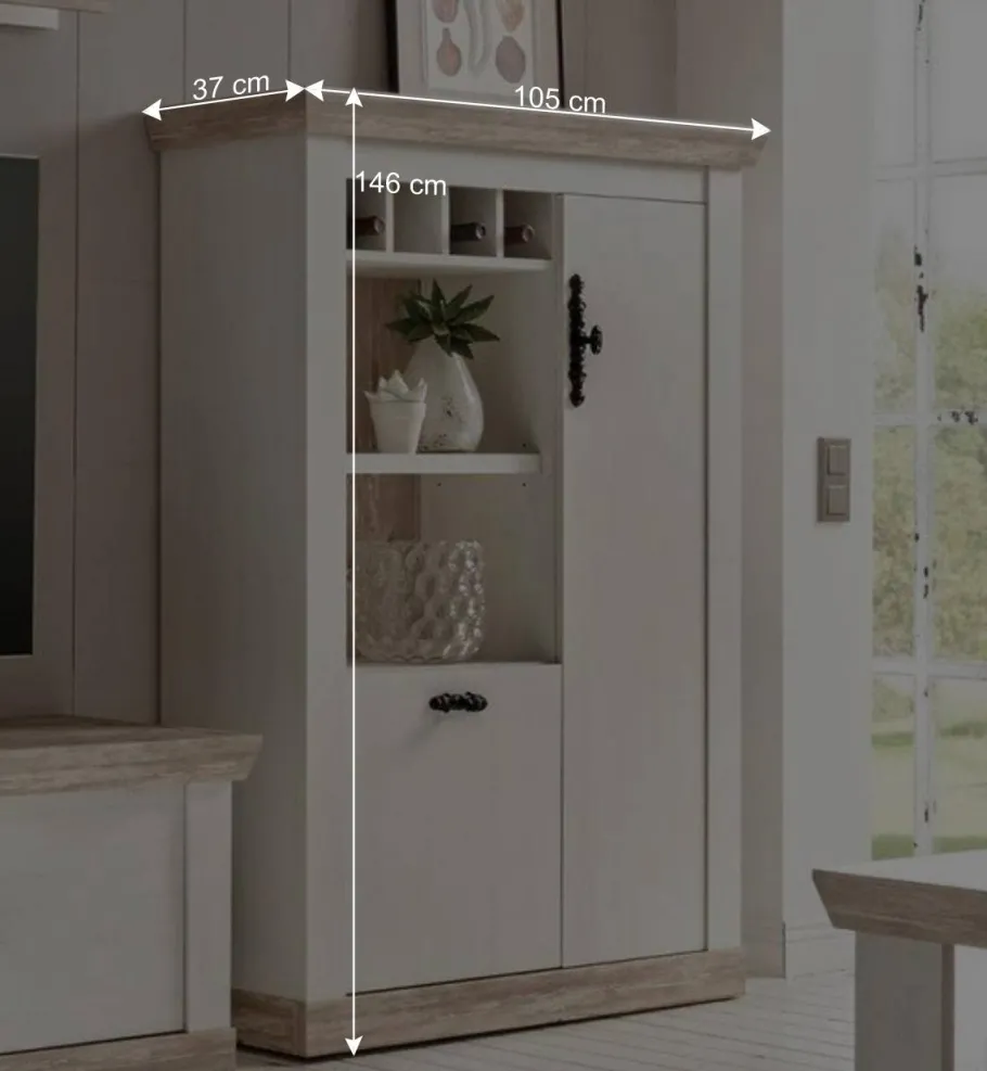 Outlet TV Anbauwand im Scandi Landhaus Stil Nedita in Weiß & Shabby Pinie Dekor (vierteilig) Wohnwände