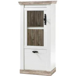 Outlet TV Anbauwand im Scandi Landhaus Stil Nedita in Weiß & Shabby Pinie Dekor (vierteilig) Wohnwände