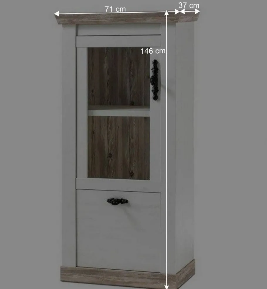 Outlet TV Anbauwand im Scandi Landhaus Stil Nedita in Weiß & Shabby Pinie Dekor (vierteilig) Wohnwände