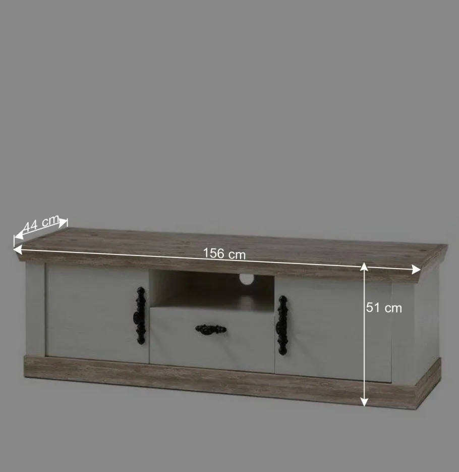 Outlet TV Anbauwand im Scandi Landhaus Stil Nedita in Weiß & Shabby Pinie Dekor (vierteilig) Wohnwände