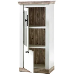 Outlet TV Anbauwand im Scandi Landhaus Stil Nedita in Weiß & Shabby Pinie Dekor (vierteilig) Wohnwände