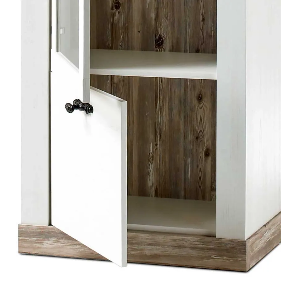 Outlet TV Anbauwand im Scandi Landhaus Stil Nedita in Weiß & Shabby Pinie Dekor (vierteilig) Wohnwände