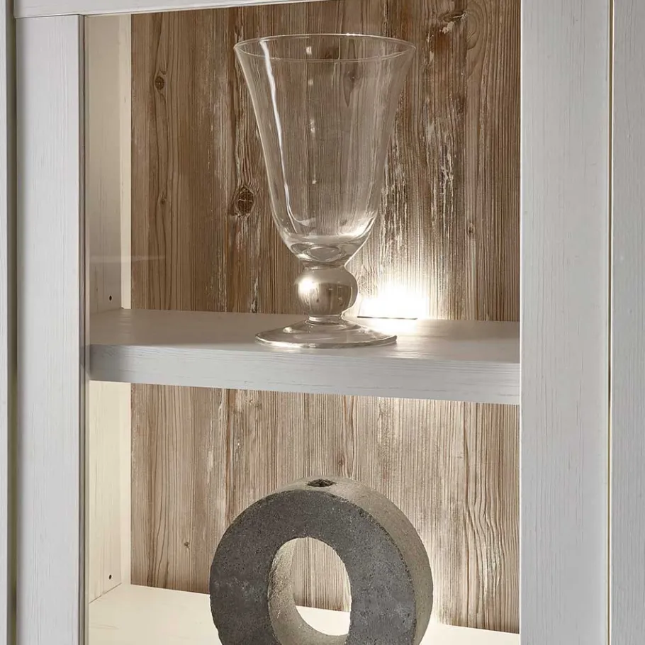 Outlet TV Anbauwand im Scandi Landhaus Stil Nedita in Weiß & Shabby Pinie Dekor (vierteilig) Wohnwände