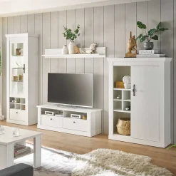 Hot TV Anbauwand Set in weißer Holzoptik Pinie - Liancos (vierteilig) Wohnwände