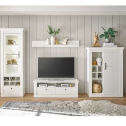 Hot TV Anbauwand Set in weißer Holzoptik Pinie - Liancos (vierteilig) Wohnwände