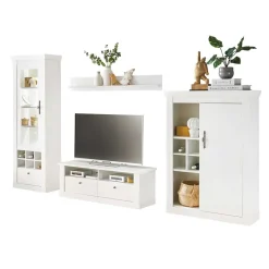 Hot TV Anbauwand Set in weißer Holzoptik Pinie - Liancos (vierteilig) Wohnwände