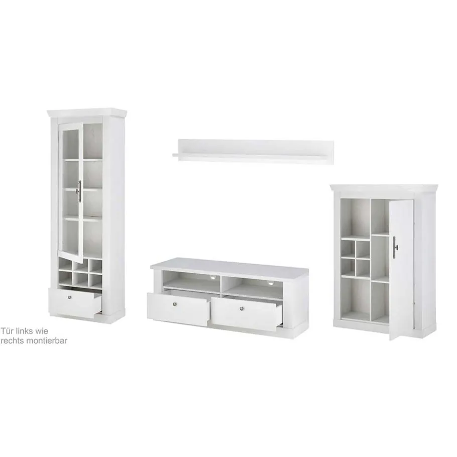 Hot TV Anbauwand Set in weißer Holzoptik Pinie - Liancos (vierteilig) Wohnwände