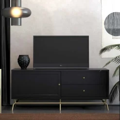 TV Lowboard in Schwarz mit Gold - Prasery Tv & Hifi-Möbel|Lowboards