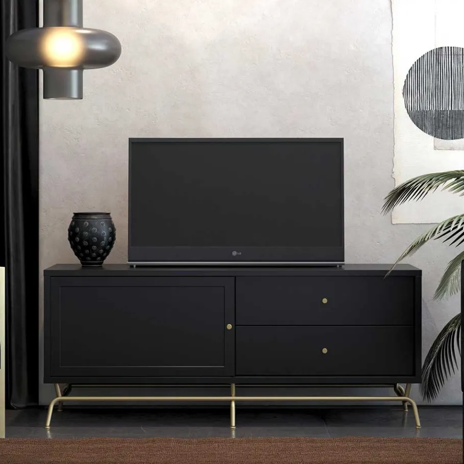TV Lowboard in Schwarz mit Gold - Prasery Tv & Hifi-Möbel|Lowboards
