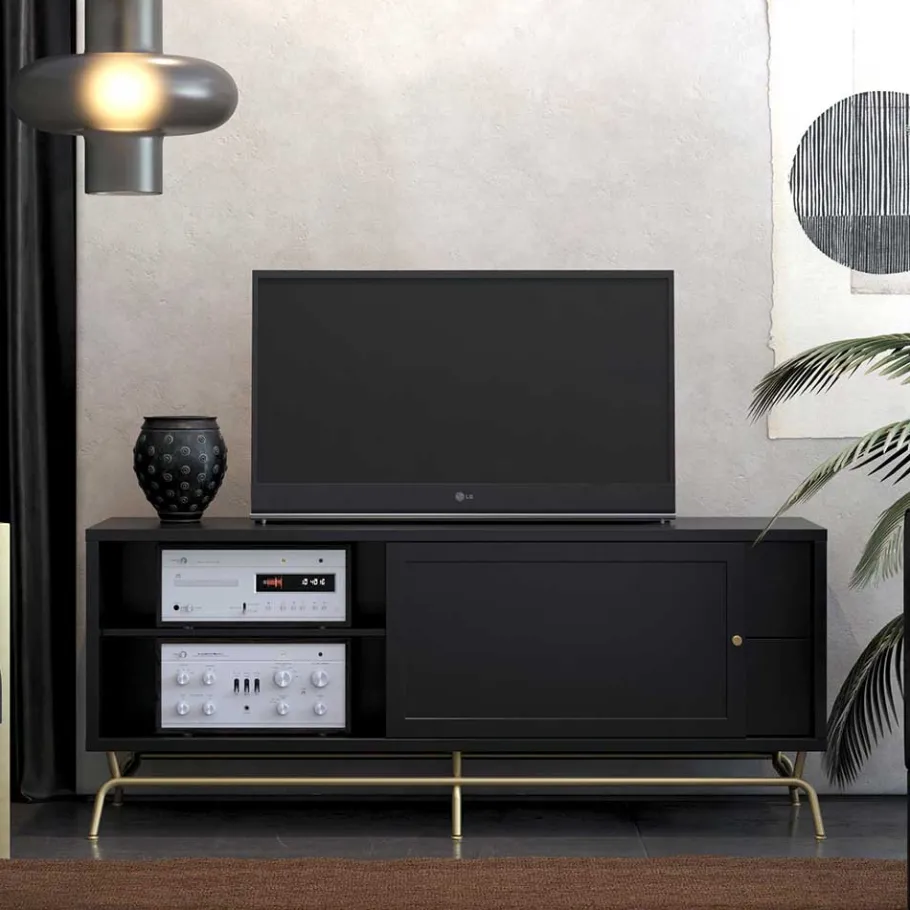 TV Lowboard in Schwarz mit Gold - Prasery Tv & Hifi-Möbel|Lowboards