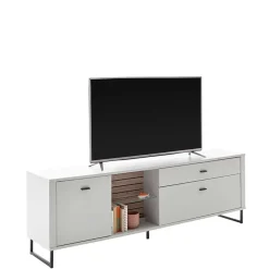 TV Lowboard in Weiß mit Wildeiche - Varzino Tv & Hifi-Möbel