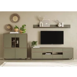 Discount TV Wohnwand in Eukalyptus und Eiche Optik - Promo (dreiteilig) Wohnwände