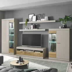 Discount TV Wohnwand in Hellgrau & Zinneiche - Lioscas (fünfteilig) Wohnwände