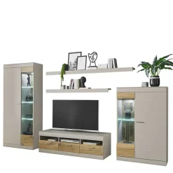 Discount TV Wohnwand in Hellgrau & Zinneiche - Lioscas (fünfteilig) Wohnwände