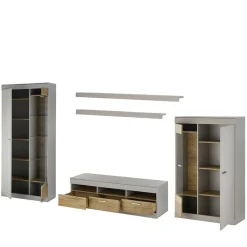 Discount TV Wohnwand in Hellgrau & Zinneiche - Lioscas (fünfteilig) Wohnwände