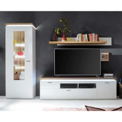 Hot TV Wohnwand in Weiß & Dekor Wildeiche - Caldri (dreiteilig) Wohnwände