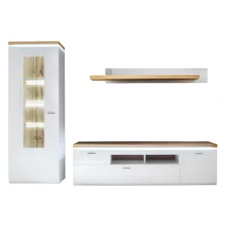 Hot TV Wohnwand in Weiß & Dekor Wildeiche - Caldri (dreiteilig) Wohnwände