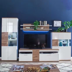 Sale TV Wohnwand in Weiß & Eiche - Icadro (vierteilig) Wohnwände