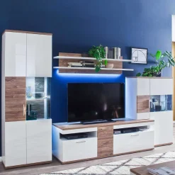 Sale TV Wohnwand in Weiß & Eiche - Icadro (vierteilig) Wohnwände