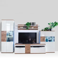 Sale TV Wohnwand in Weiß & Eiche - Icadro (vierteilig) Wohnwände