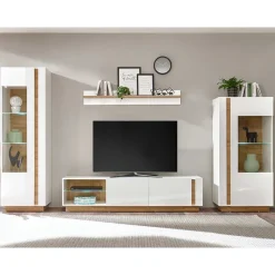 Sale TV Wohnwand in Weiß & Wildeiche - Myrda (vierteilig) Wohnwände
