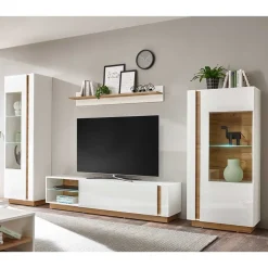 Sale TV Wohnwand in Weiß & Wildeiche - Myrda (vierteilig) Wohnwände
