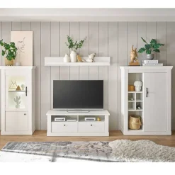 Online TV Wohnwand in weißer Holzoptik Pinie - Liancos (vierteilig) Wohnwände