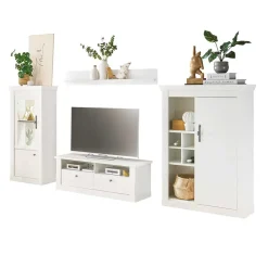 Online TV Wohnwand in weißer Holzoptik Pinie - Liancos (vierteilig) Wohnwände