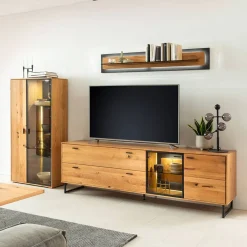 Sale TV Wohnwand in Wildeiche teilmassiv - Drinidad (dreiteilig) Wohnwände