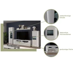 Clearance TV Wohnwand Möbel mit LED Set - Gomata (vierteilig) Wohnwände