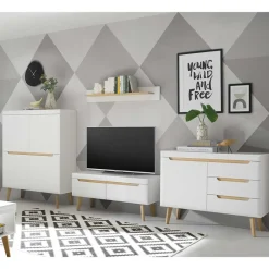Outlet TV Wohnwand Möbelset im Skandi Style - Ginko (vierteilig) Wohnwände