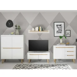 Outlet TV Wohnwand Möbelset im Skandi Style - Ginko (vierteilig) Wohnwände