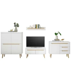 Outlet TV Wohnwand Möbelset im Skandi Style - Ginko (vierteilig) Wohnwände