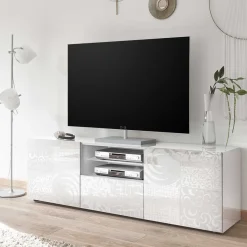 TV Wohnwand Schränke in Weiß - Vascaub (dreiteilig) Wohnwände