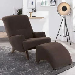 Velours Sessel in Braun mit Nussbaumfarben - Vastonia Sessel