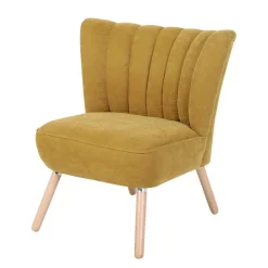 Velours Sessel in Maisgelb und Buche - Barack Sessel