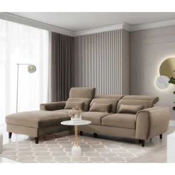 Viersitzer Wohnlandschaft in Beige Veloursstoff - Ladeus Betten|Sofas