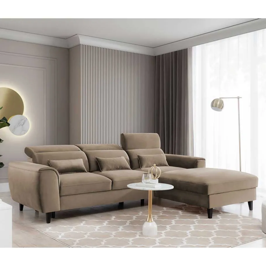 Viersitzer Wohnlandschaft in Beige Veloursstoff - Ladeus Betten|Sofas
