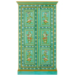 Vintage Holzschrank bunt bemalt - Lennlo Vitrinen