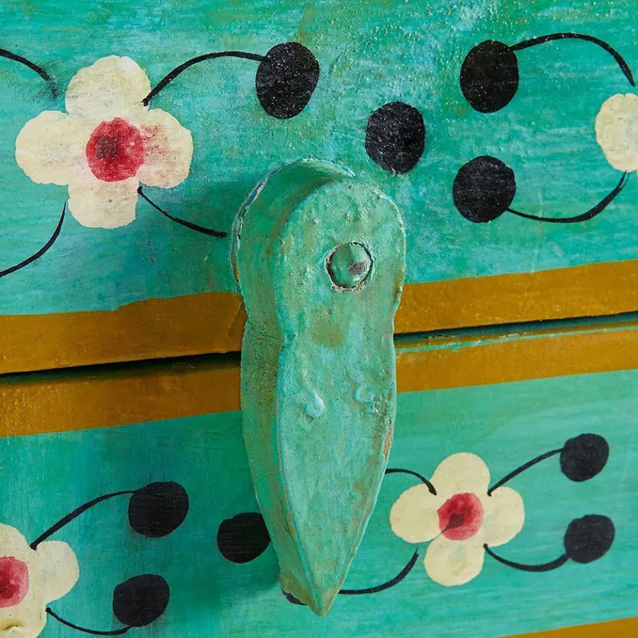 Vintage Holzschrank bunt bemalt - Lennlo Vitrinen