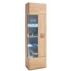 Vitrine in 60cm Breite Pontros Eiche Bianco teilmassiv Vitrinen