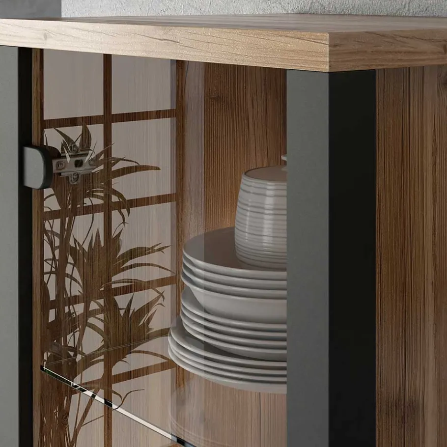 Vitrine in Fichte verwittert Dekor - Simeona Vitrinen