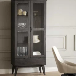 Vitrinenschrank in Eiche Dunkelbraun - Lomarios Vitrinen