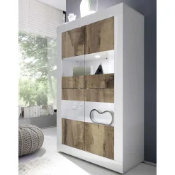 Vitrinenschrank in Holz verwittert & Weiß HG - Olvenion Vitrinen|Schränke