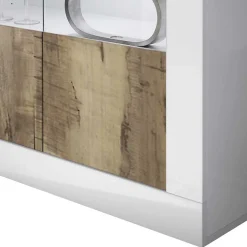 Vitrinenschrank in Holz verwittert & Weiß HG - Olvenion Vitrinen|Schränke